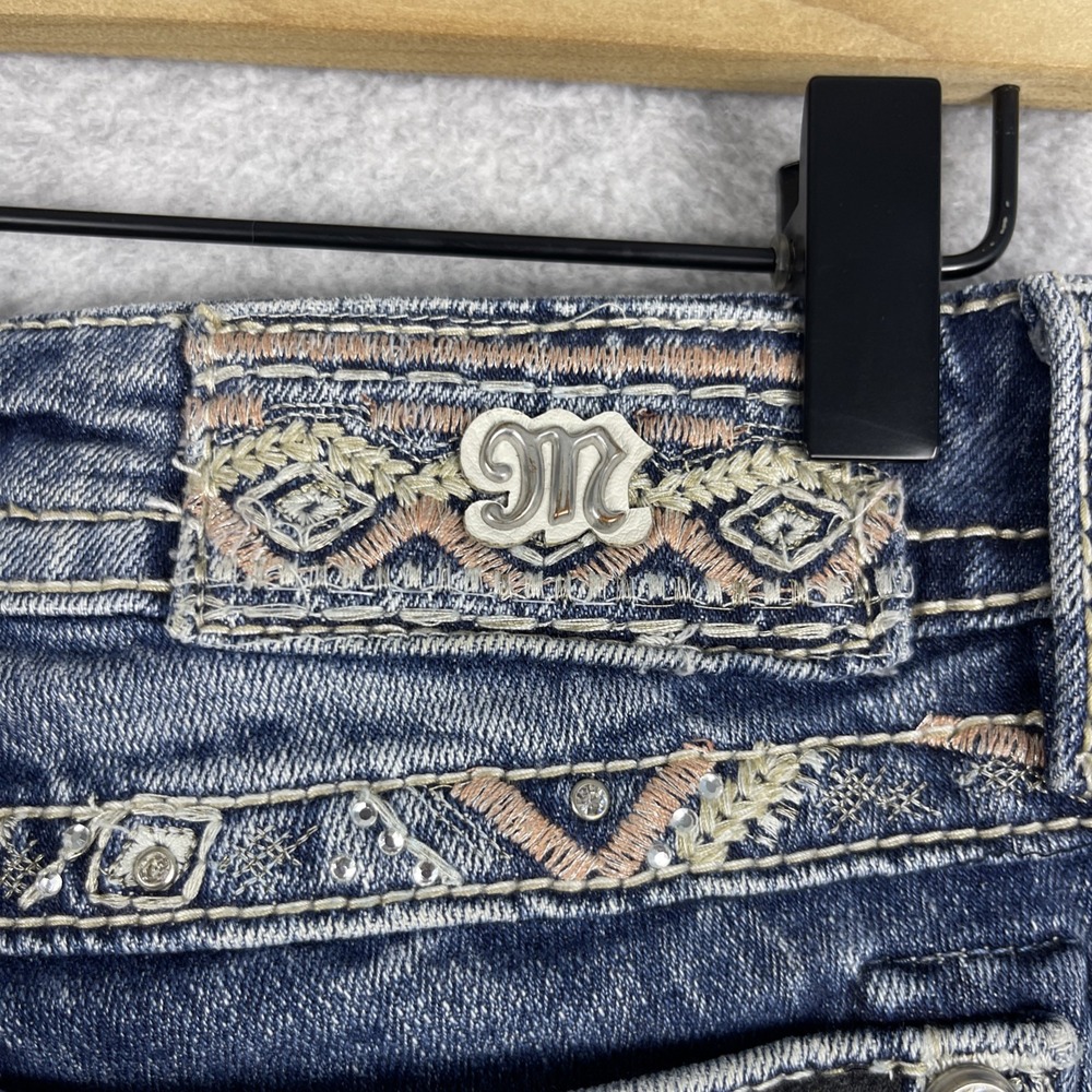 Miss Me Embellished Cropped Straight Leg Jeans Womens 25 Medium Wash Rhinestone - Picture 11 of 15